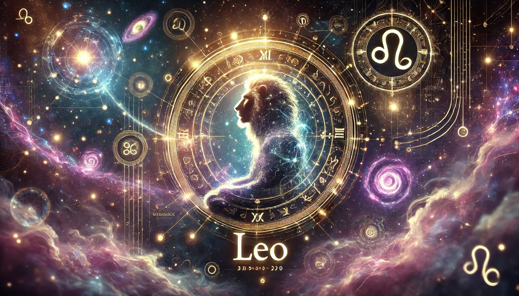 A cosmic and mystical digital artwork featuring Leo as the central zodiac sign, illuminated by glowing constellations, swirling galaxies, and a futuristic holographic astrological chart. The Leo symbol is prominently displayed, representing strength, confidence, and leadership. The background blends deep purples, blues, and cosmic gold, enhancing the celestial and astrological theme. This Leo-themed horoscope image reflects the sign's bold energy, charisma, and passion, aligning with its astrological influences.